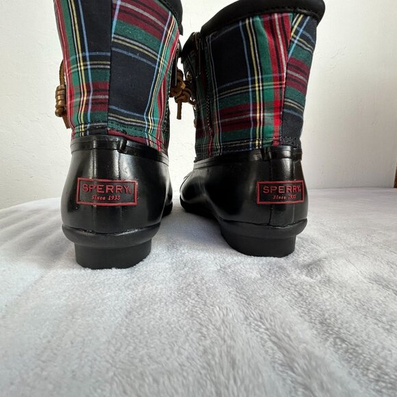J.Crew Sperry Saltwater Plaid Navy Boots Size 6M Waterproof Rubber J9516 NWOT - Picture 3 of 8